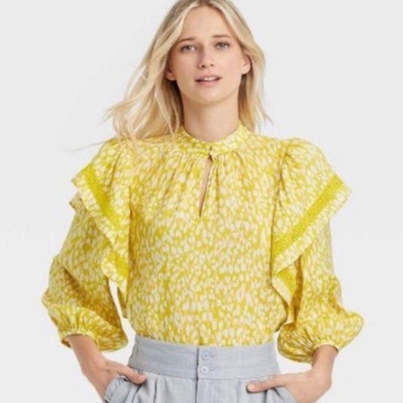 Who What Wear | Tops | Who What Wear High Neck Ruffle Blouse Yellow ...
